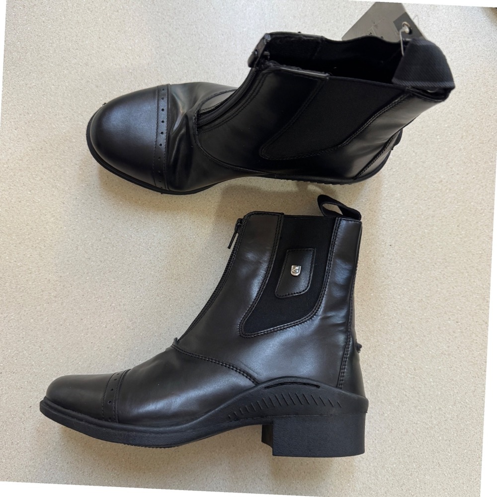 Horze Sydney Jodhpur Boots Black Leather Front Zip Paddock Riding 38239-BL-36